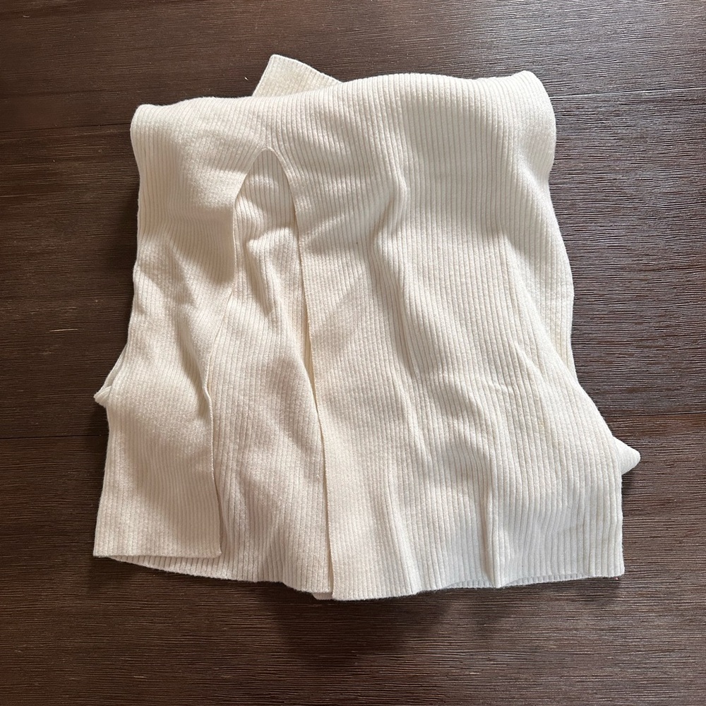 White Knit Winter Dress with Slit - Picture 3 of 3